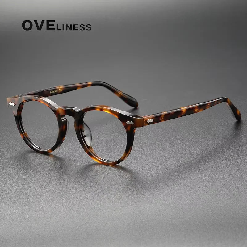 Oveliness Unisex Full Rim Round Acetate Titanium Eyeglasses 44505 Full Rim Oveliness tortoise