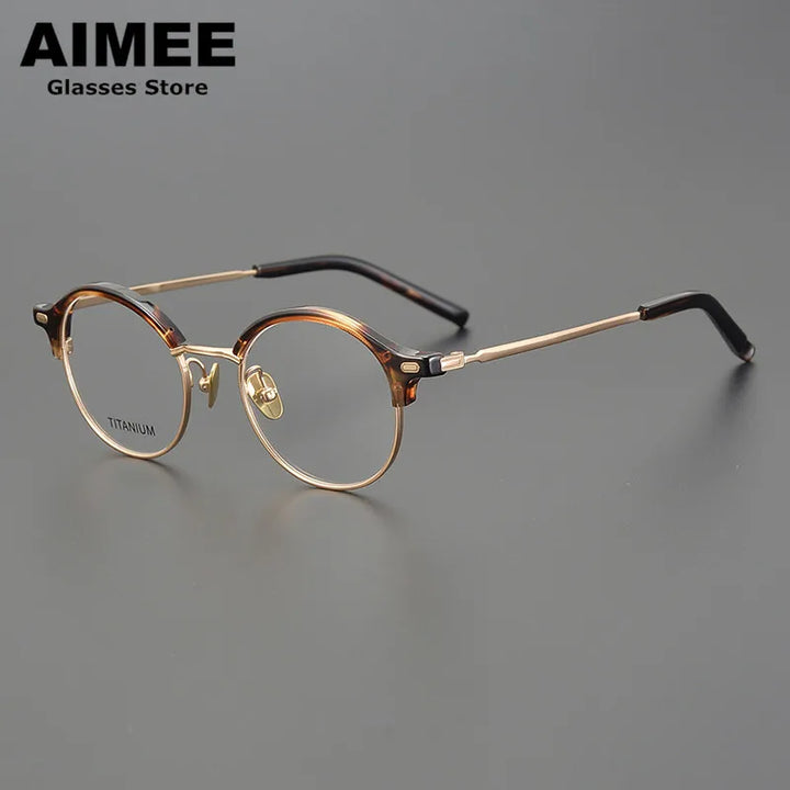 Aimee Unisex Full Rim Round Titanium Acetate Eyeglasses 6120 Full Rim Aimee Golden-Tea  