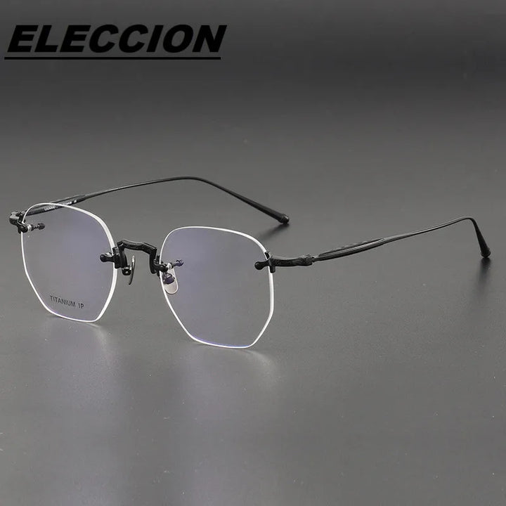 Eleccion Unisex Rimless Polygon Oval Titanium Eyeglasses 40121