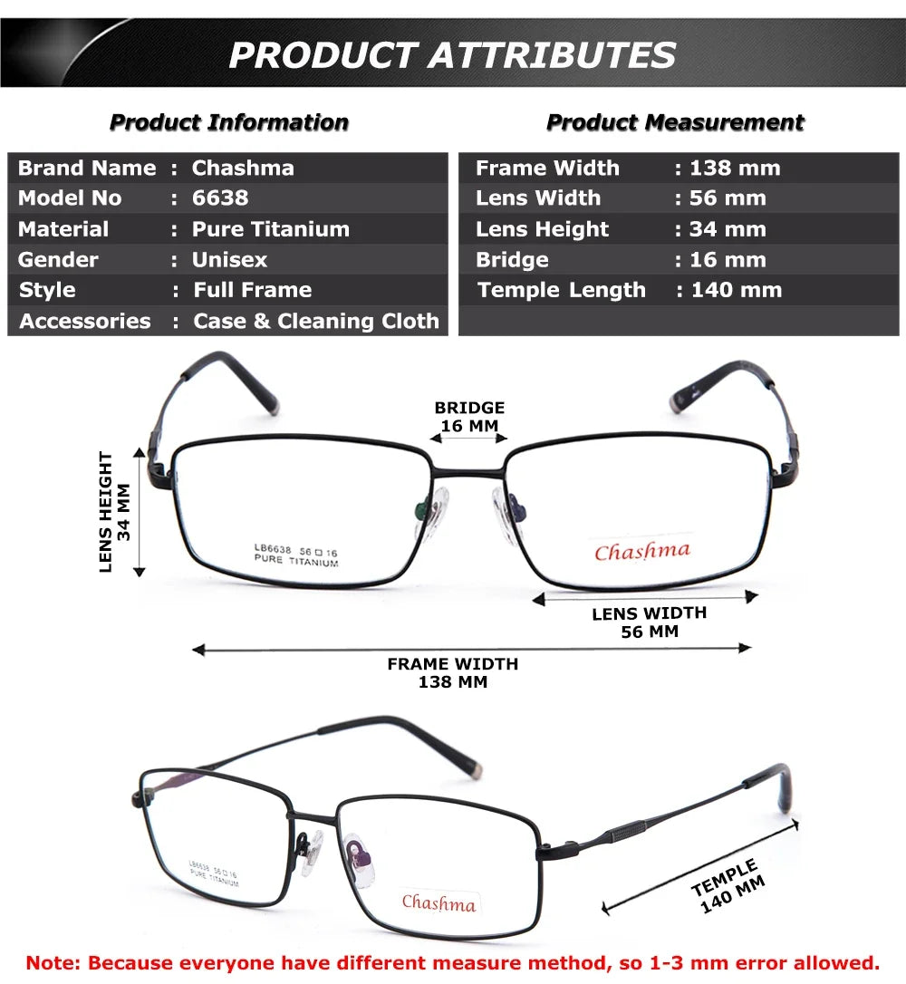 Chashma Men's Full Rim Square Titanium Eyeglasses 26638