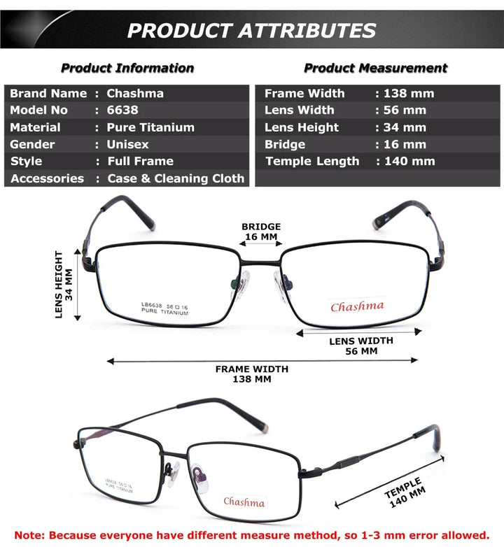 Chashma Men's Full Rim Square Titanium Eyeglasses 26638