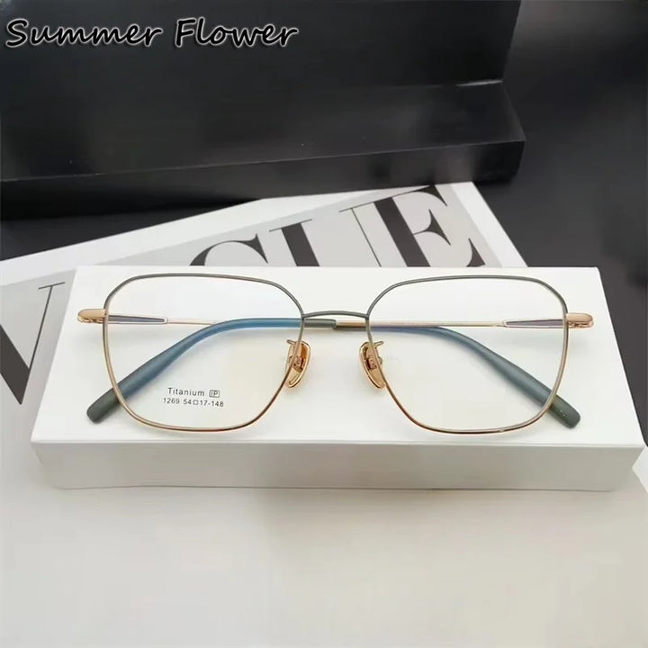 Summer Flower Unisex Full Rim Polygonal Titanium Eyeglasses  611269
