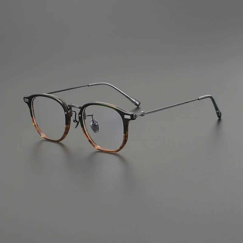 Gatenac Unisex Full Rim Oval Square Acetate Titanium Eyeglasses G8002