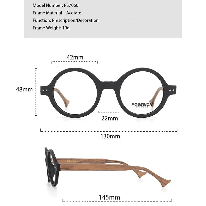 Hdcrafter PS7060 unisex round acetate prescription eyeglasses — view 2