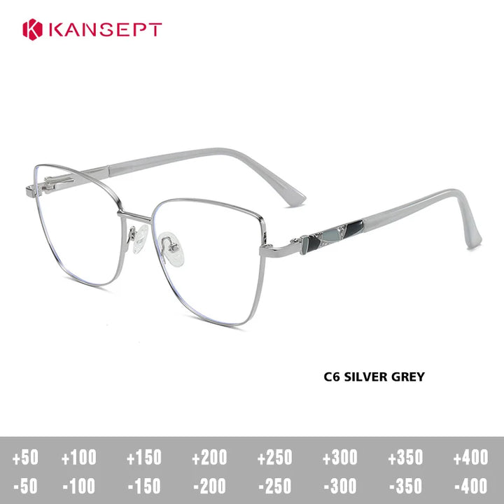 Kansept Women's Full Rim Square Cat Eye Alloy Reading Glasses 556989