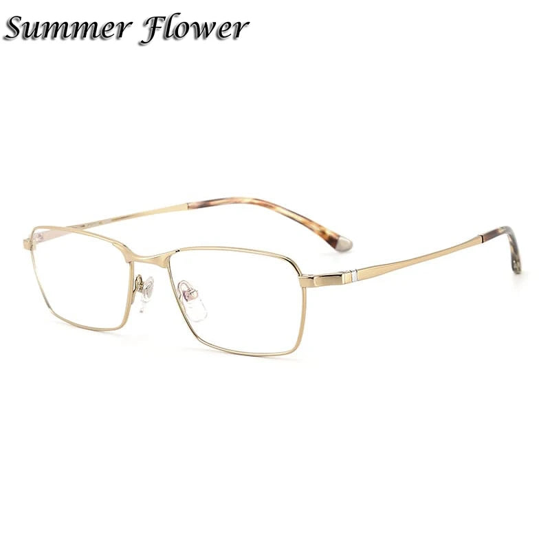 Summer Flower Men's Full Rim Polygon Square Titanium Eyeglasses 15585 Full Rim Summer Flower