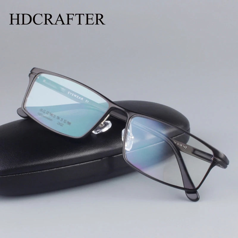 Hdcrafter Men's Full-Rim Square Brow Line Titanium Eyeglasses 262479