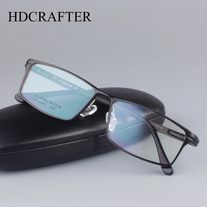 Hdcrafter Men's Full-Rim Square Brow Line Titanium Eyeglasses 262479