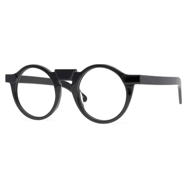 Black Mask Unisex Full Rim Acetate Round Eyeglasses 1465 Full Rim Black Mask Black  