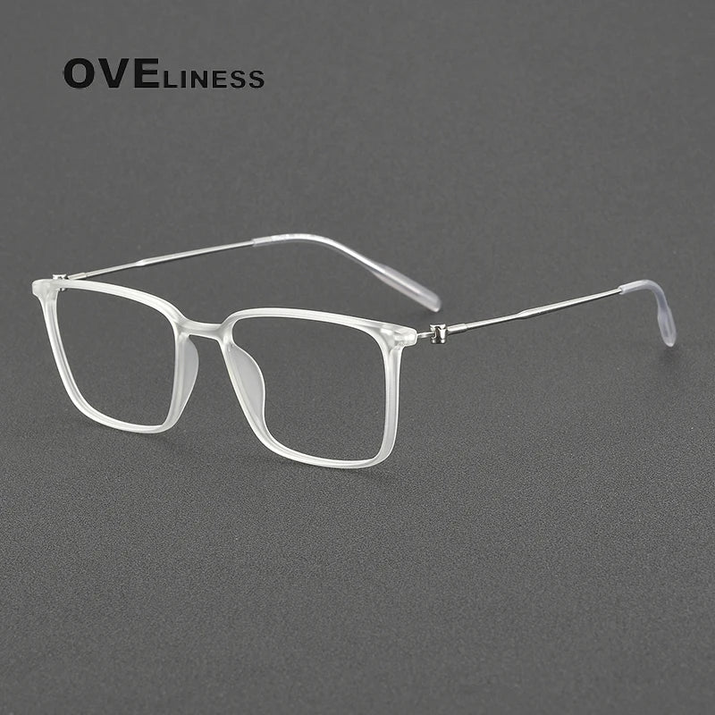 Oveliness Unisex Full Rim Square Acetate Titanium Eyeglasses 8674 Full Rim Oveliness transparent  