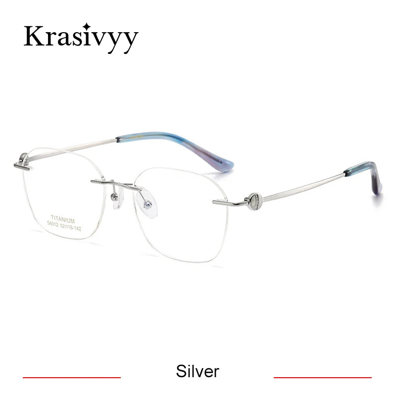 Krasivyy Women's Rimless Flat Top Square Titanium Eyeglasses 6012 Rimless Krasivyy Silver  