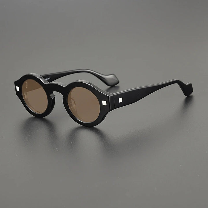 Gatenac Unisex Full Rim Round Acetate Polarized Sunglasses M003 Sunglasses Gatenac Black Brown  