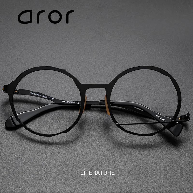 Aror Unisex Full Rim Round Acetate Alloy Eyeglasses 49431 Full Rim Aror