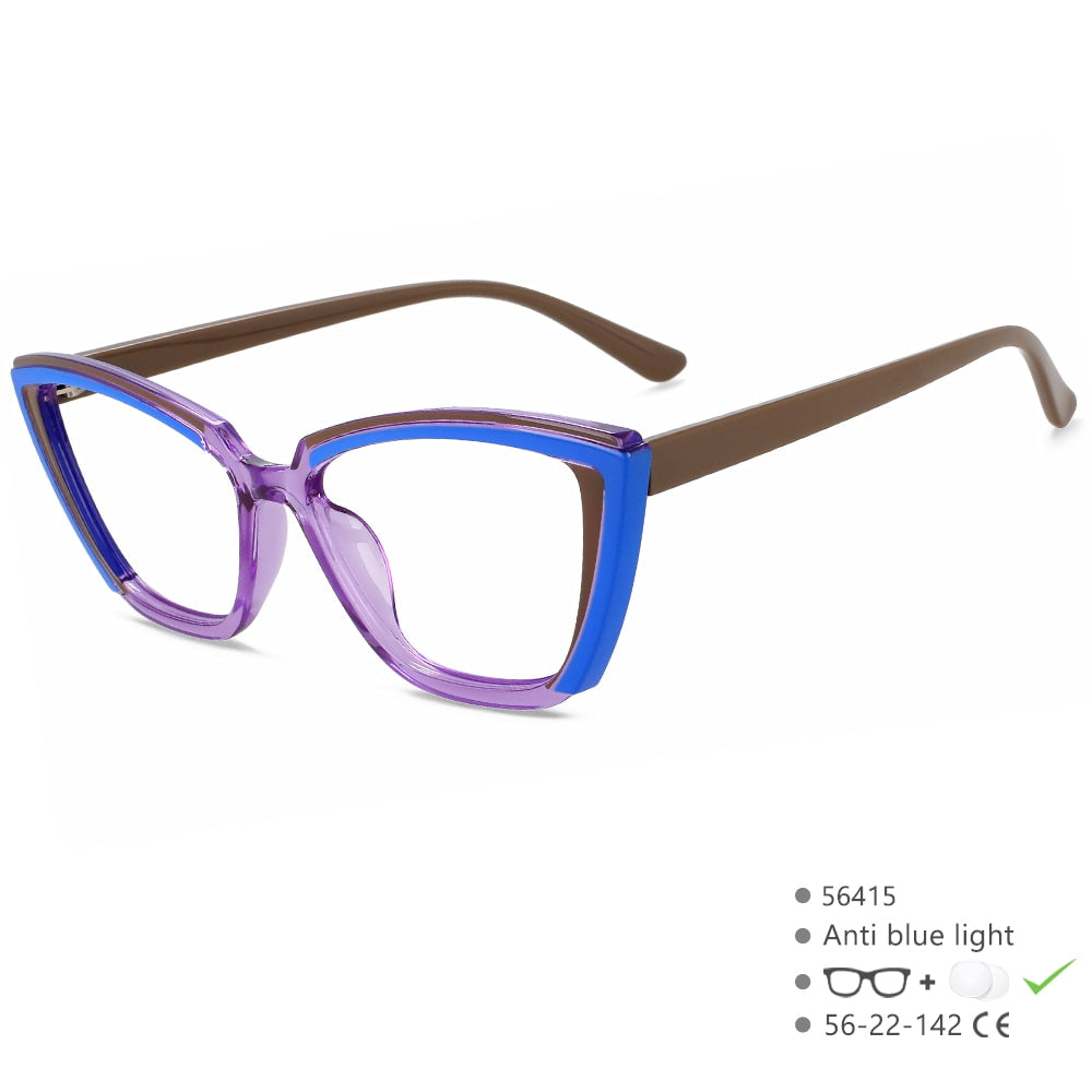 CCSpace Women's Full Rim Cat Eye Tr 90 Eyeglasses 56415 Full Rim CCspace BluePurple  