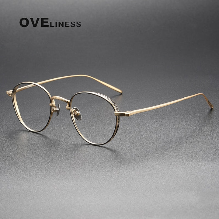 Oveliness Unisex Full Rim Round Titanium Eyeglasses M3096 Full Rim Oveliness black gold  