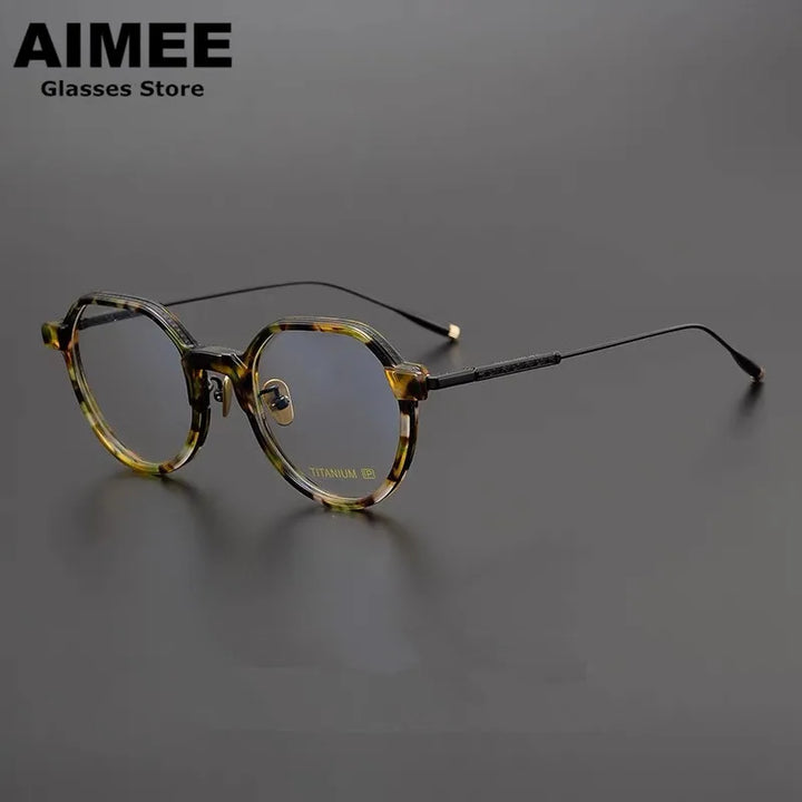 Aimee Unisex Full Rim Flat Top Round Titanium Acetate Eyeglasses 14543 Full Rim Aimee   