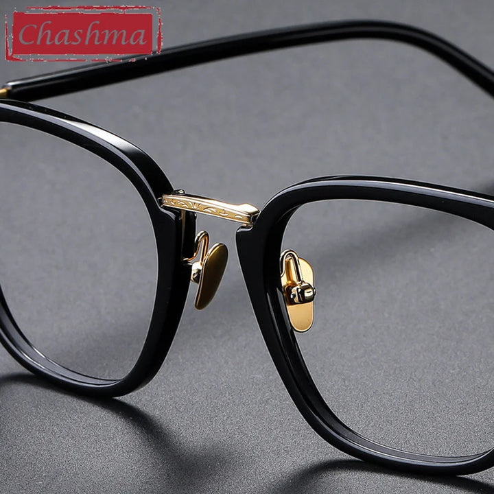 Chashma Ochki Unisex Full Rim Square Acetate Titanium Eyeglasses 82044