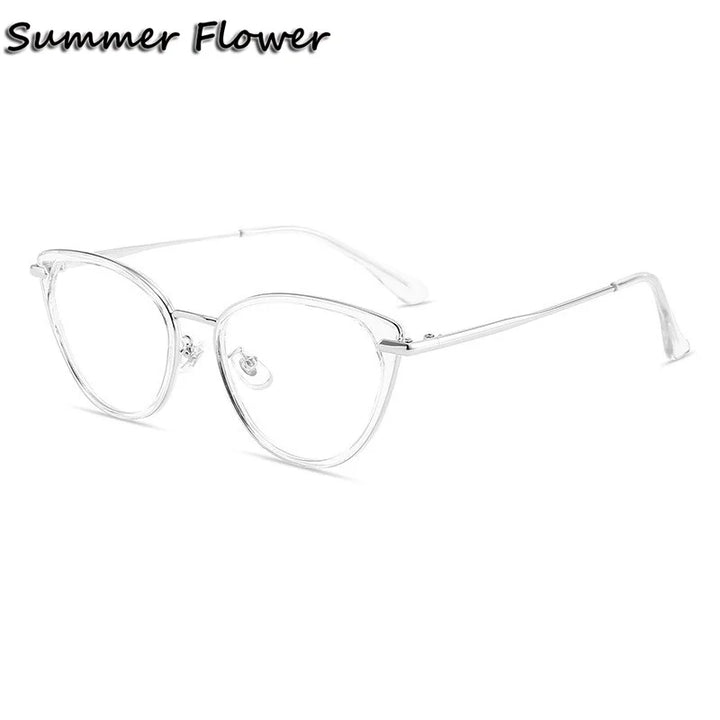 Summer Flower Women's Full Rim Cat Eye Tr 90 Alloy Eyeglasses 11916 Full Rim Summer Flower White