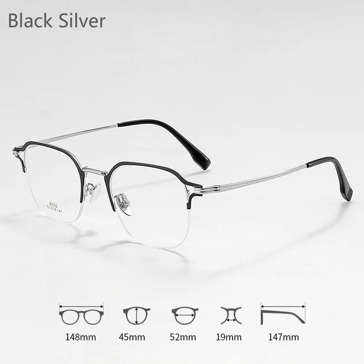 KatKani Men's Semi Rim Square Alloy Eyeglasses 6308 Semi Rim KatKani Eyeglasses Black Silver  