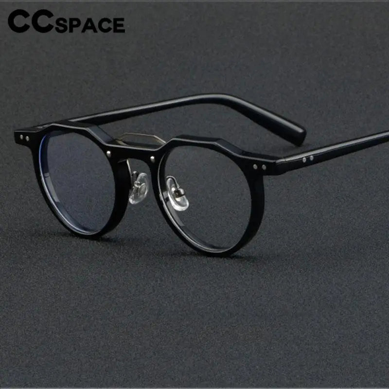 CCSpace Unisex Full Rim Flat Top Round Acetate Eyeglasses 56934 Full Rim CCspace   