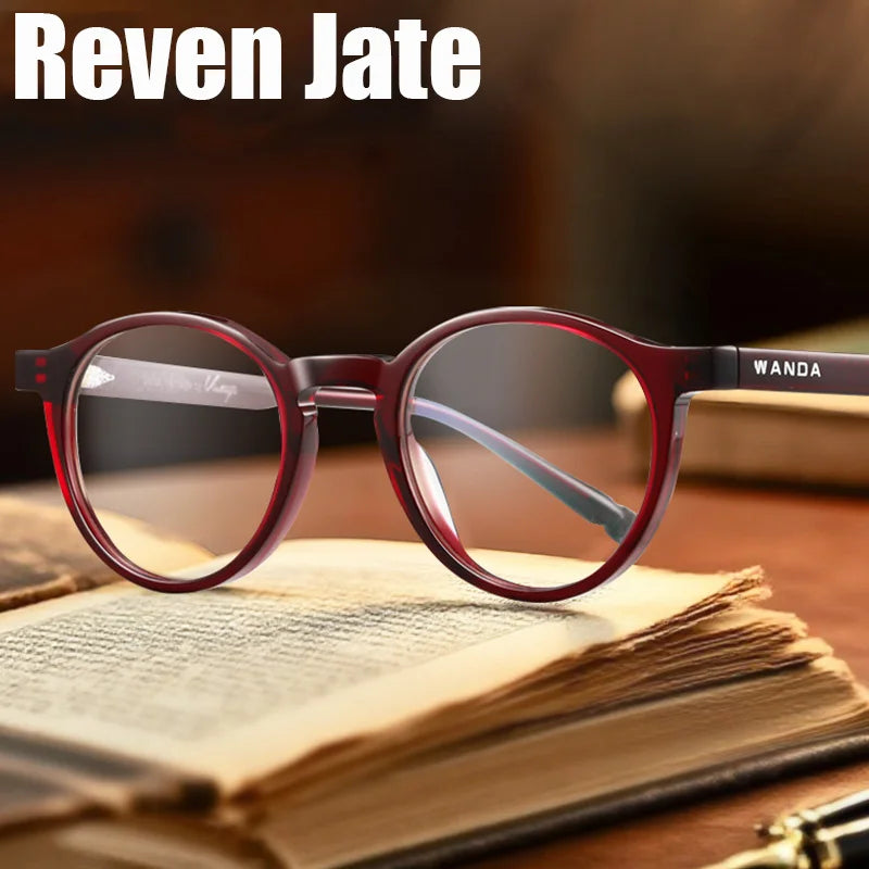 Reven Jate Women's Full Rim Round Acetate Alloy Eyeglasses 22243