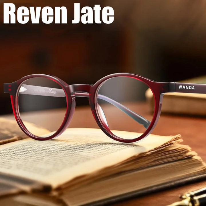 Reven Jate Women's Full Rim Round Acetate Alloy Eyeglasses 22243