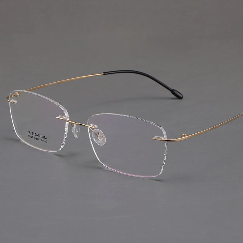 KatKani Men's Rimless Square Titanium Eyeglasses 9001 9002 Rimless KatKani Eyeglasses 9002 Gold  