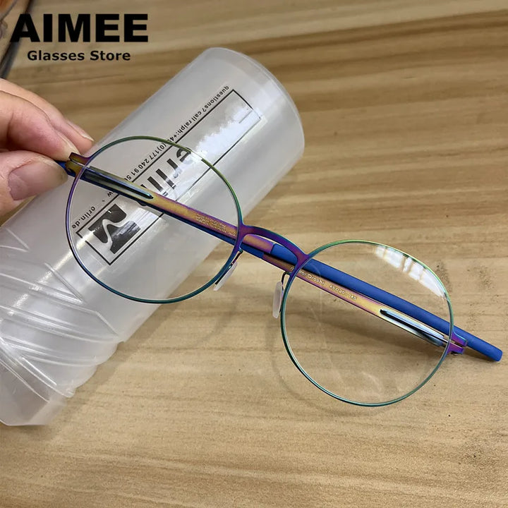 Aimee Women's Full Rim Round Screwless Steel Eyeglasses 45130