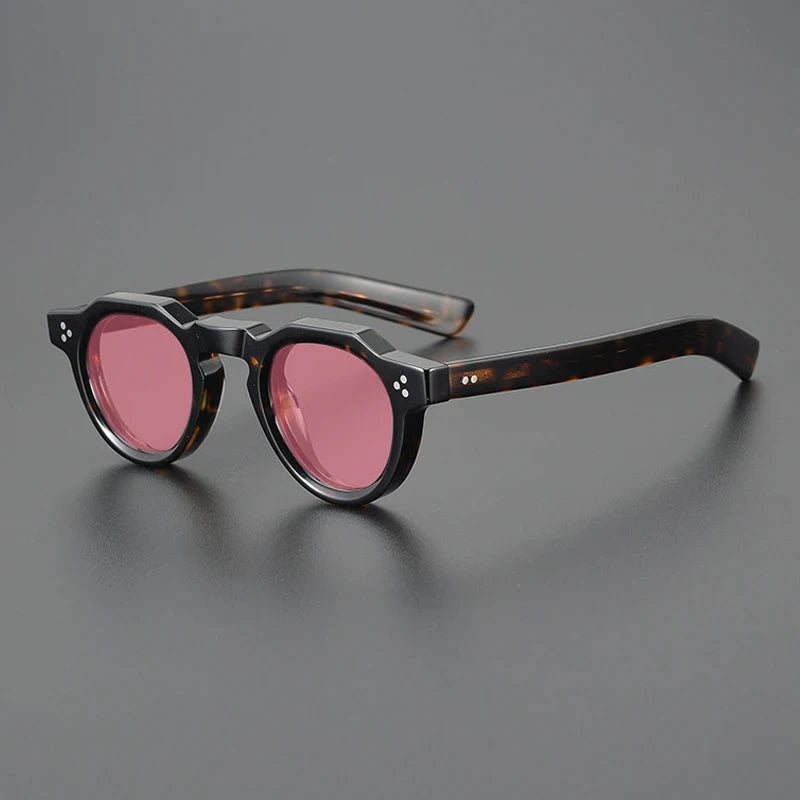 Gatenac Unisex Full Rim Flat Top Round Acetate Polarized Sunglasses M002 Sunglasses Gatenac Tortoiseshell Pink  