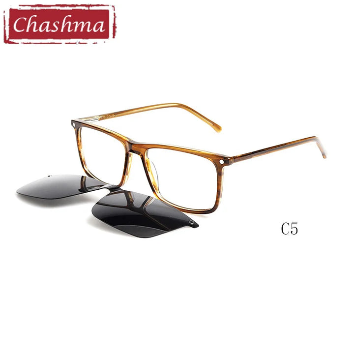 Chashma Unisex Full Rim Square Acetate Eyeglasses Clip On Sunglasses