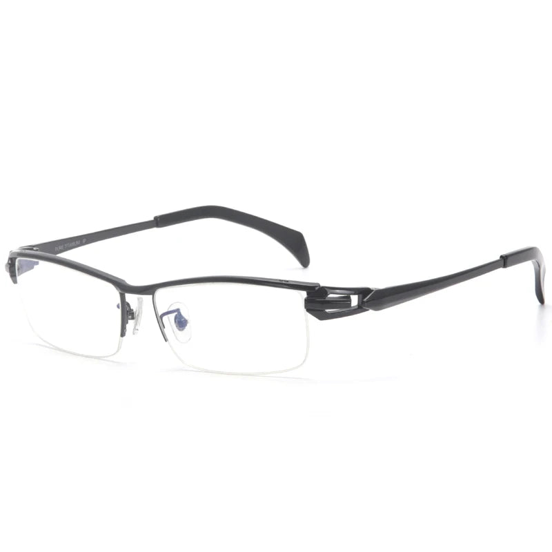 Aror Unisex Semi Rim Square Titanium Eyeglasses 94284 Semi Rim Aror Black