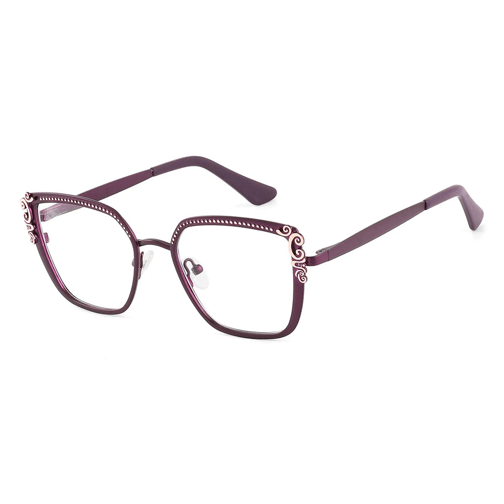 Laoyehui Women's Full Rim Square Cat Eye Alloy Reading Glasses 8776 Reading Glasses Laoyehui C5 -300 