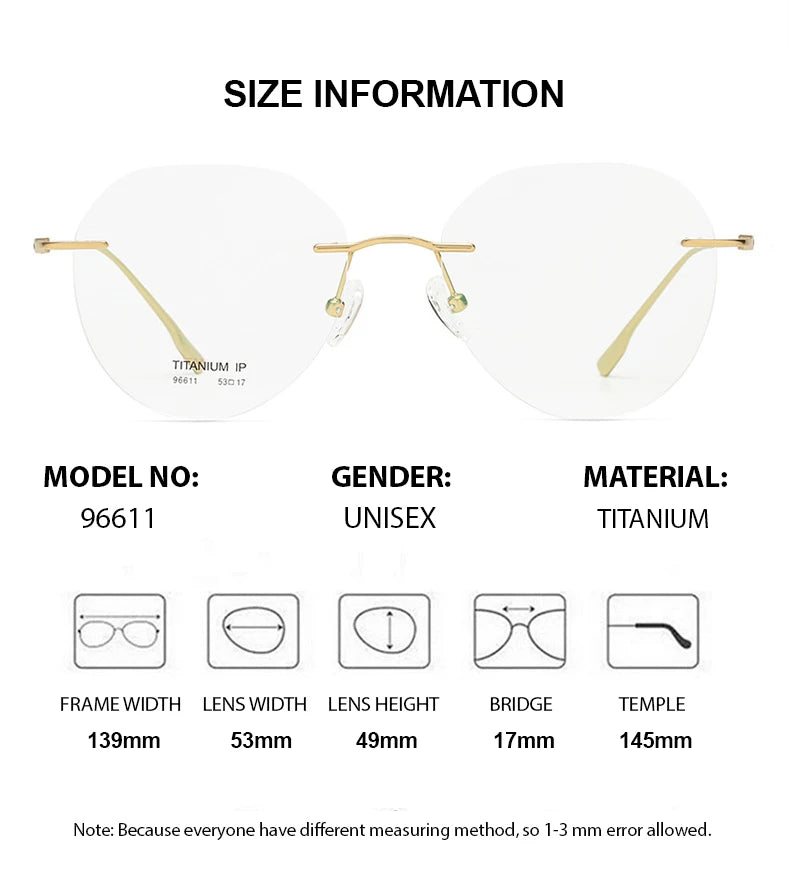 Summer Flower Women's Rimless Flat Top Round Titanium Eyeglasses 96611 Rimless Summer Flower