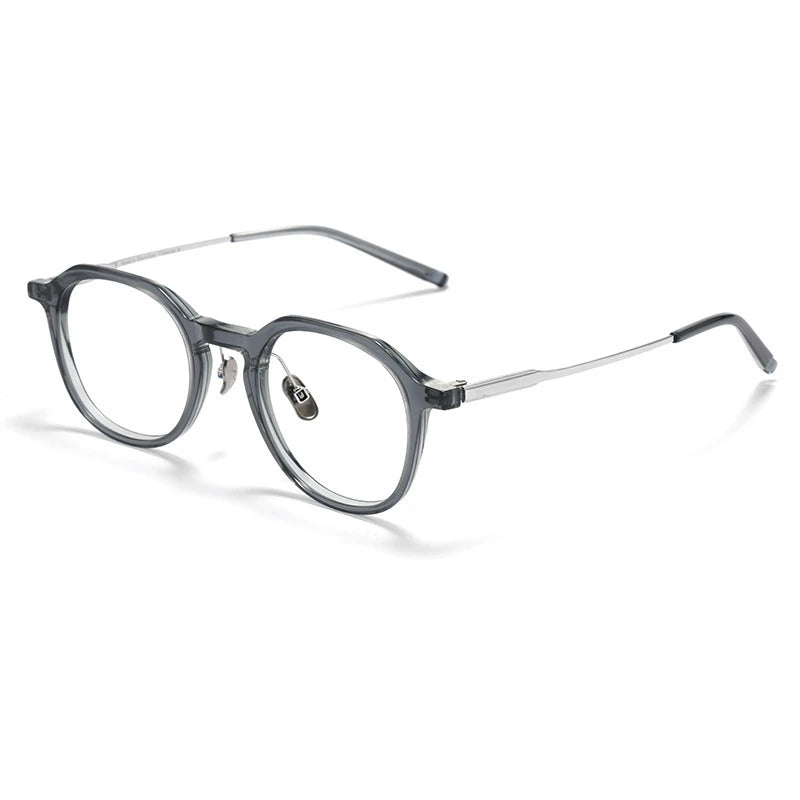 Black Mask Unisex Full Rim Flat Top Oval Acetate Titanium Eyeglasses 368112