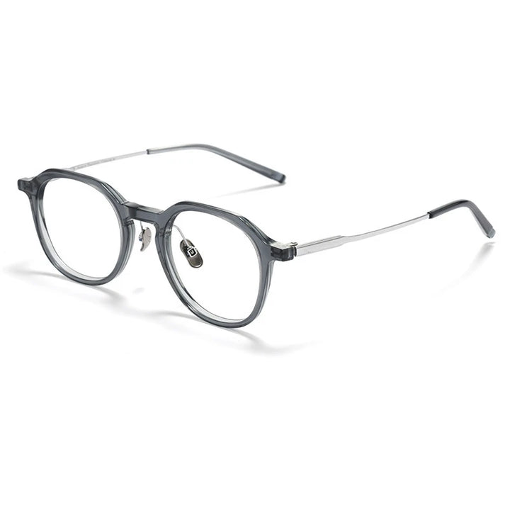 Black Mask Unisex Full Rim Flat Top Oval Acetate Titanium Eyeglasses 368112