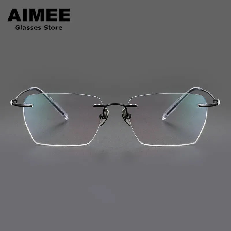 Aimee Men's Rimless Square Polygon Titanium Eyeglasses 14256 Rimless Aimee   