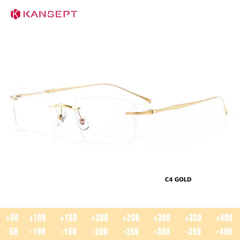 Kansept Unisex Rimless Square Polygon Titanium Reading Glasses 8911/12