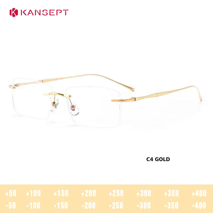 Kansept Unisex Rimless Square Polygon Titanium Reading Glasses 8911/12