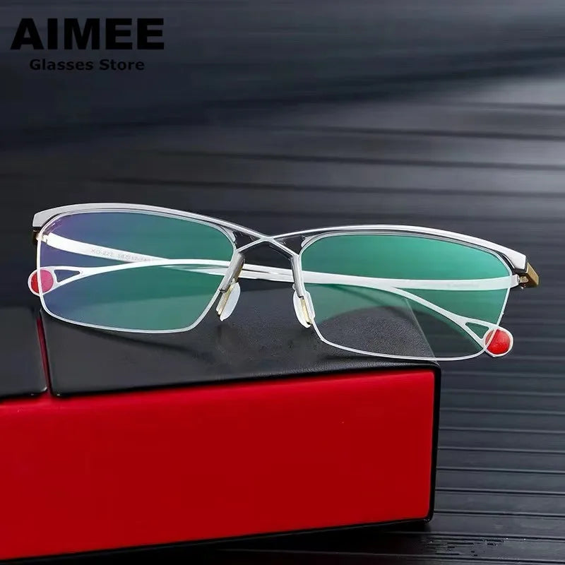 Aimee Unisex Semi Rim Big Square Brow Line Titanium Eyeglasses 4222