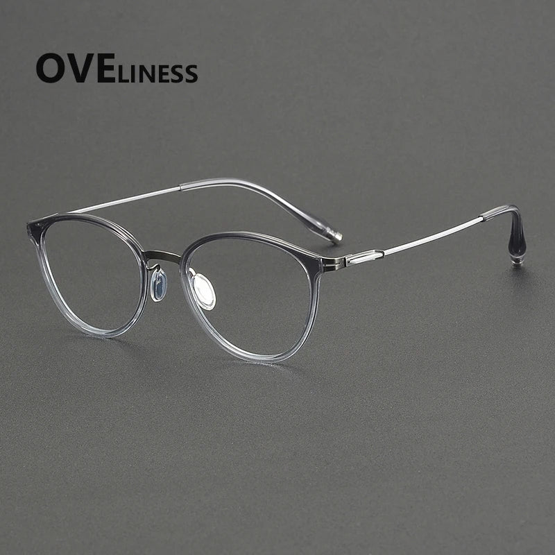 Oveliness Unisex Full Rim Oval Round Acetate Titanium Eyeglasses 22501
