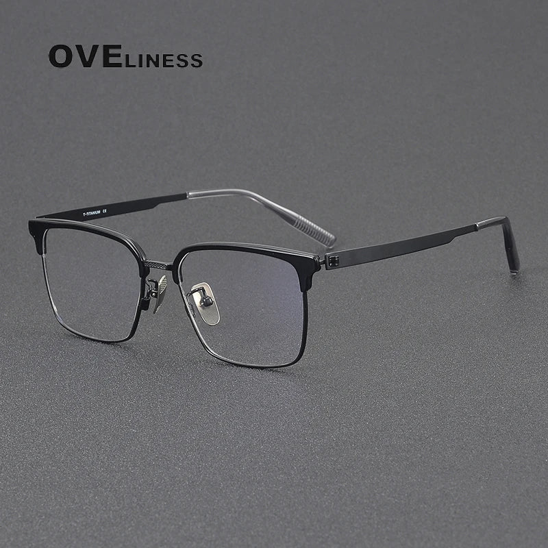 Oveliness Unisex Full Rim Square Titanium Acetate Eyeglasses 80985 Full Rim Oveliness black  