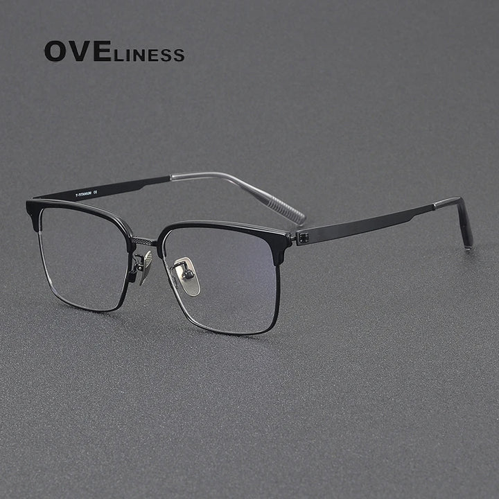 Oveliness Unisex Full Rim Square Titanium Acetate Eyeglasses 80985 Full Rim Oveliness black  