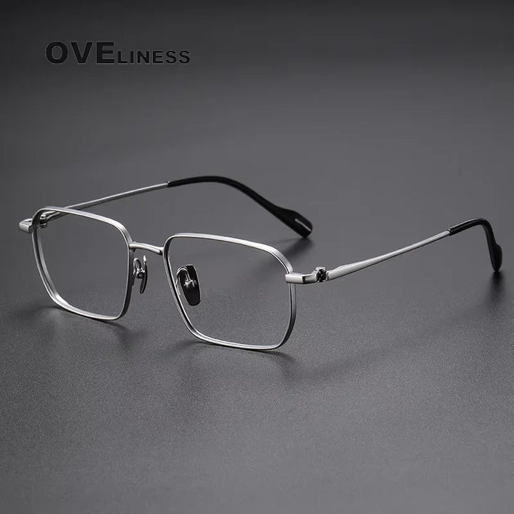 Oveliness Men's Full Rim Polygon Square Titanium Eyeglasses 81013 Full Rim Oveliness silver