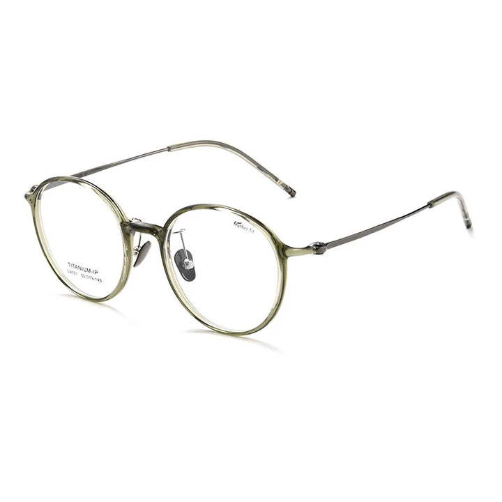 Gmei Women's Full Rim Round Titanium Acetate Eyeglasses 9101 Full Rim Gmei Optical Green  