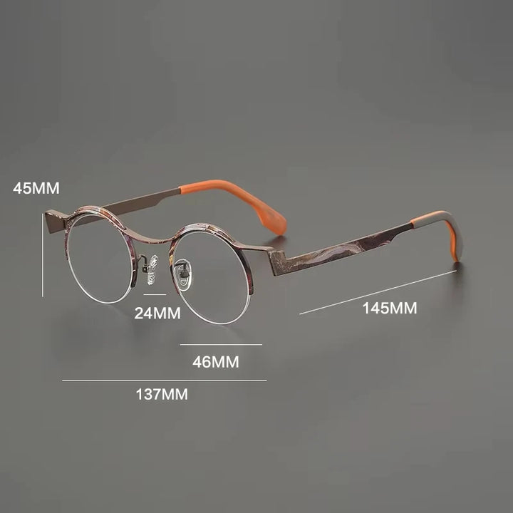Gatenac Women's Semi Rim Brow Line Round Titanium Eyeglasses G85837
