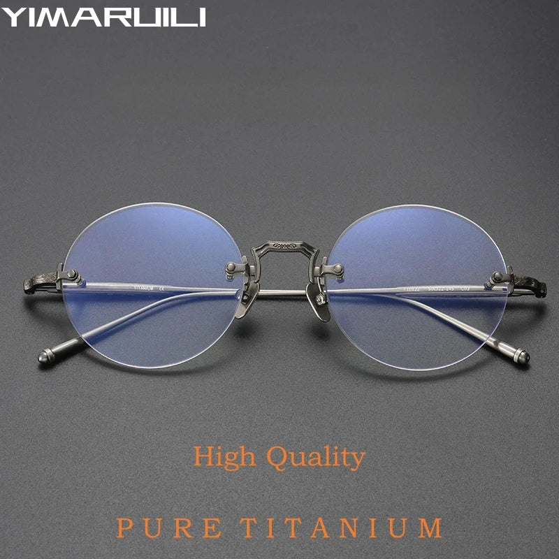 Yimaruili Unisex Rimless Round Oval Titanium Eyeglasses 10122 Rimless Yimaruili Eyeglasses   