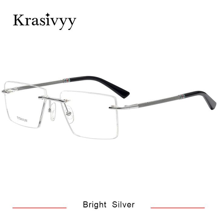 Krasivyy Unisex Rimless Square Titanium Eyeglasses 1657 Rimless Krasivyy Bright Silver  
