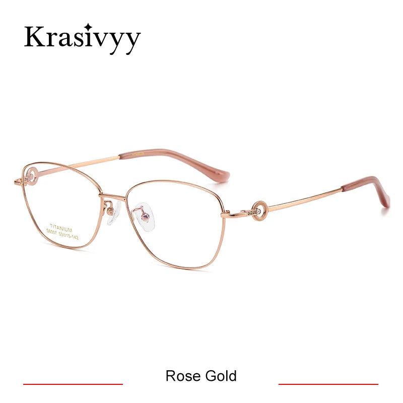 Krasivyy Women's Full Rim Oval Square Titanium Eyeglasses 6007 Full Rim Krasivyy Rose Gold  