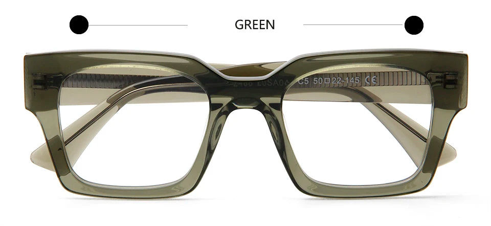 Esnbie Unisex Full Rim Square Thick Acetate Eyeglasses 23048 Full Rim Esnbie Green  