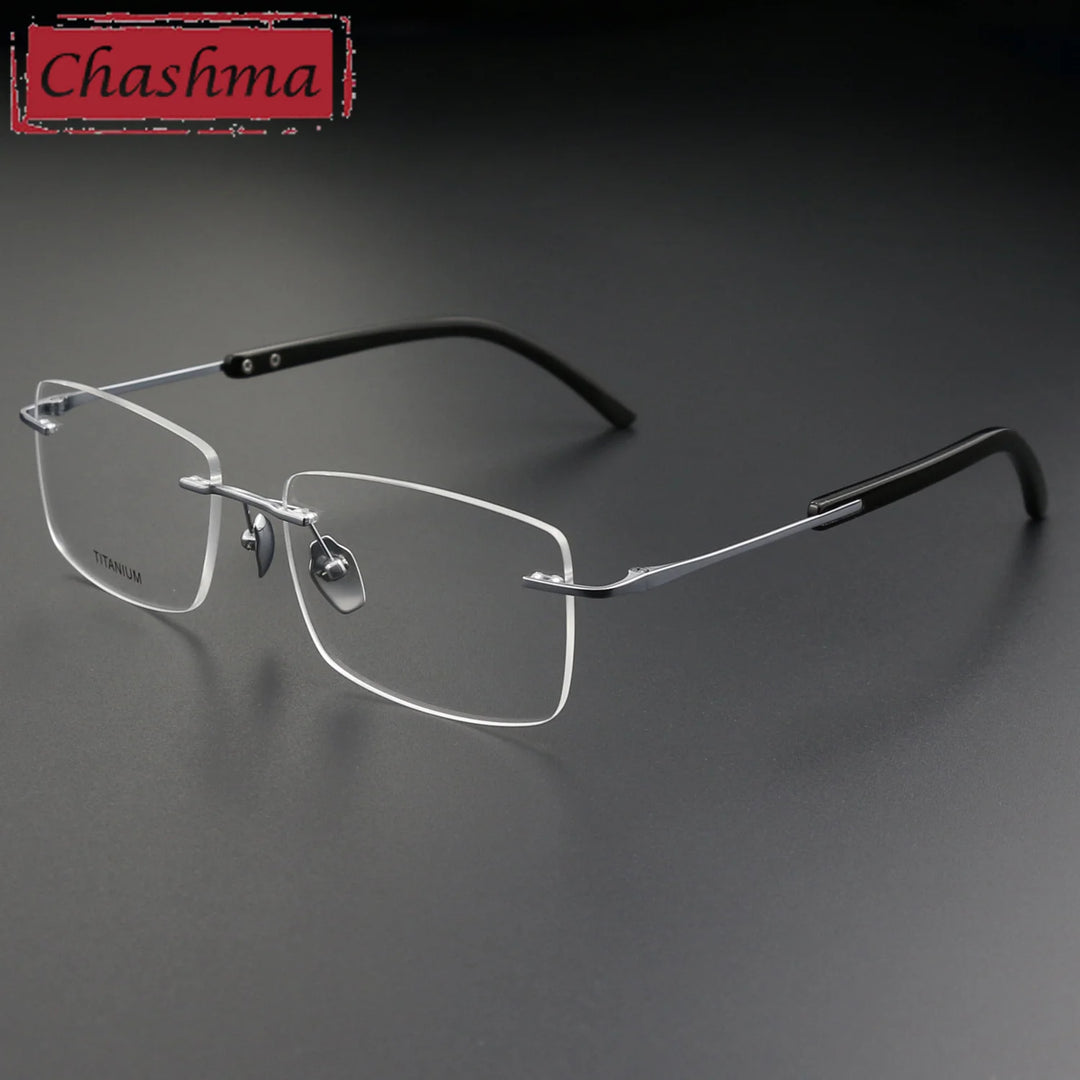 Chashma Ottica Men's Rimless Square Titanium Eyeglasses A029 Rimless Chashma Ottica Silver  